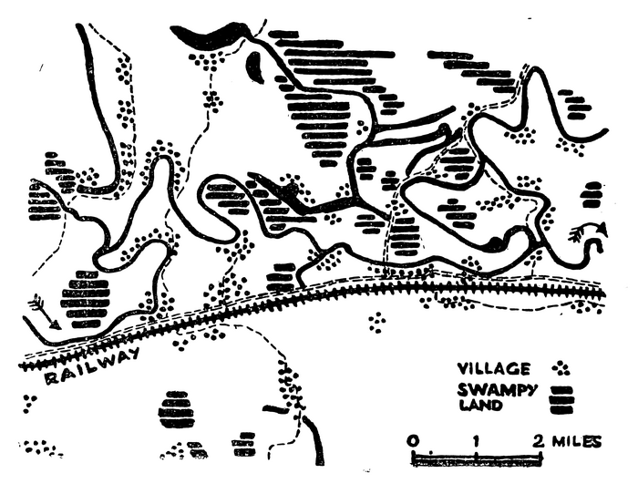 Graph showing the market price of rice per maud in 1942-43